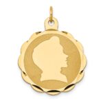 14k Boy Head on .013 Gauge Engravable Scalloped 25x22mm Disc Charm