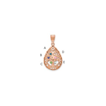 14K rose Gold 5 Birthstone Tree of Life Tear Drop Pendant