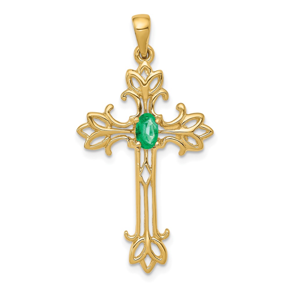 XP1775E.jpg 14k 5x3mm Oval Emerald Cross Pendant - Image 1