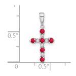 14k White Gold Lab Created Ruby and Diamond Cross Pendant - Image 4