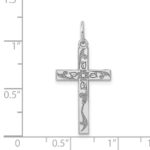 14K White Gold Laser Designed Floral Cross Charm - Image 3