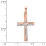 14k Rose Gold and White Rhodium Hollow Cross Pendant - Image 3