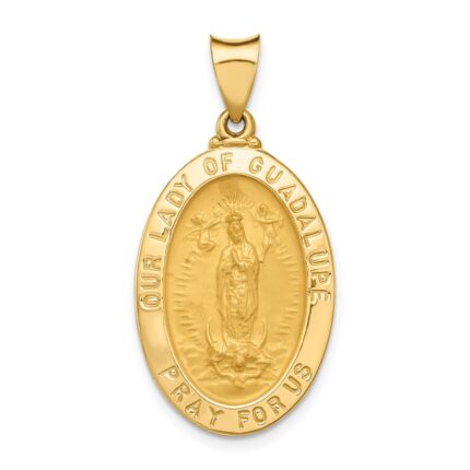 14k Polished and Satin Hollow Our Lady of Guadalupe Medal Oval Pendant