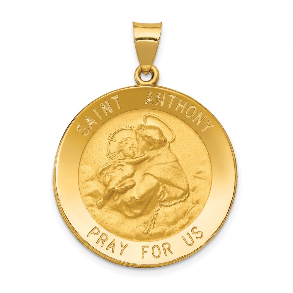 XR1293.jpg 14k Polished and Satin Hollow Large St. Anthony Medal Pendant - Image 1