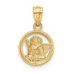 14K and White Rhodium Diamond-cut Cherub in Circle Pendant - Image 4