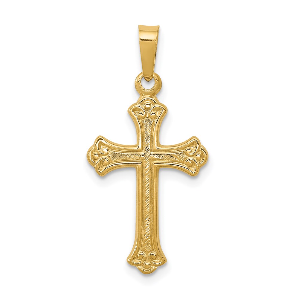 XR1447.jpg 14k Polished Fleur de lis Cross Pendant - Image 1