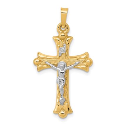 14k Two-Tone Textured and Polished INRI Crucifix Cross Pendant