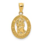 14k Polished Solid Cut-out Saint Christopher Medal Oval Pendant