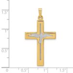 14K and White Rhodium Polished and Satin Cross with Dove Pendant - Image 4