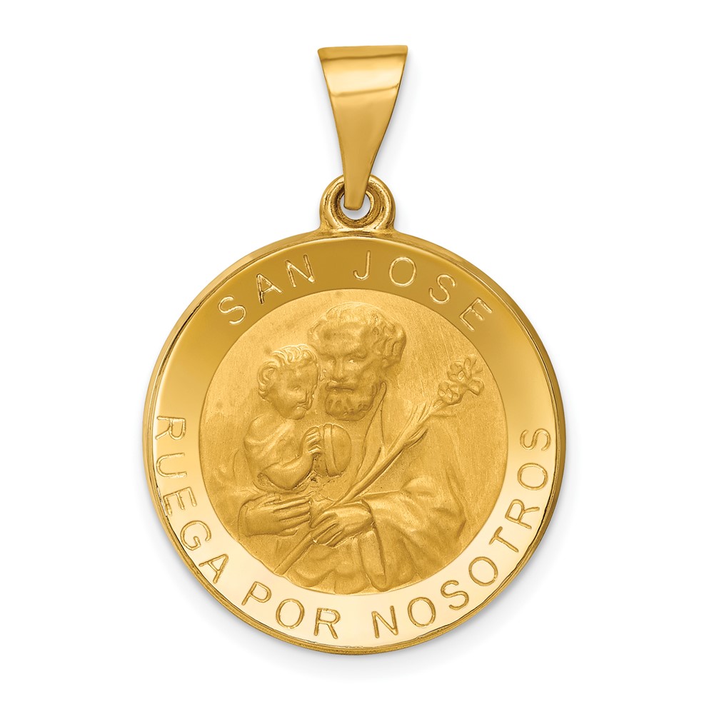 XR1689.jpg 14K Polished and Satin Hollow Spanish San Jose Medal Round Pendant - Image 1
