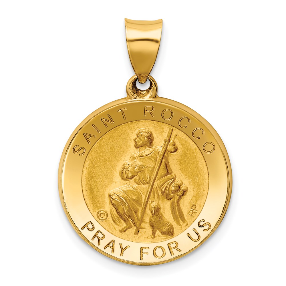 XR1695.jpg 14K Polished and Satin Hollow St. Rocco Medal Round Pendant - Image 1