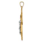 14k Two-tone Hollow Polished Fleur de Lis Crucifix Pendant - Image 2
