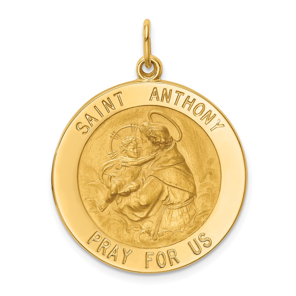 XR1787.jpg 14k Polished and Satin Solid Large Round St. Anthony Medal Pendant - Image 1