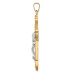 14k Two-tone Hollow Polished Woven Fleur de Lis Crucifix Pendant - Image 2