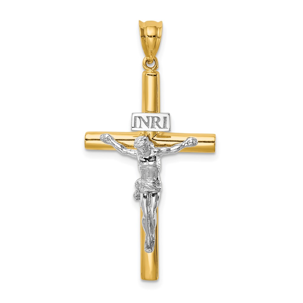 XR1859.jpg 14K Two-tone Polished INRI Crucifix Cross Pendant - Image 1