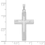 14k White Gold Polished Solid Striped Double Cross Pendant - Image 3