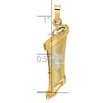 14k Two-tone Polished and Textured Hollow Torah Scroll with Star of David Pendant - Image 3