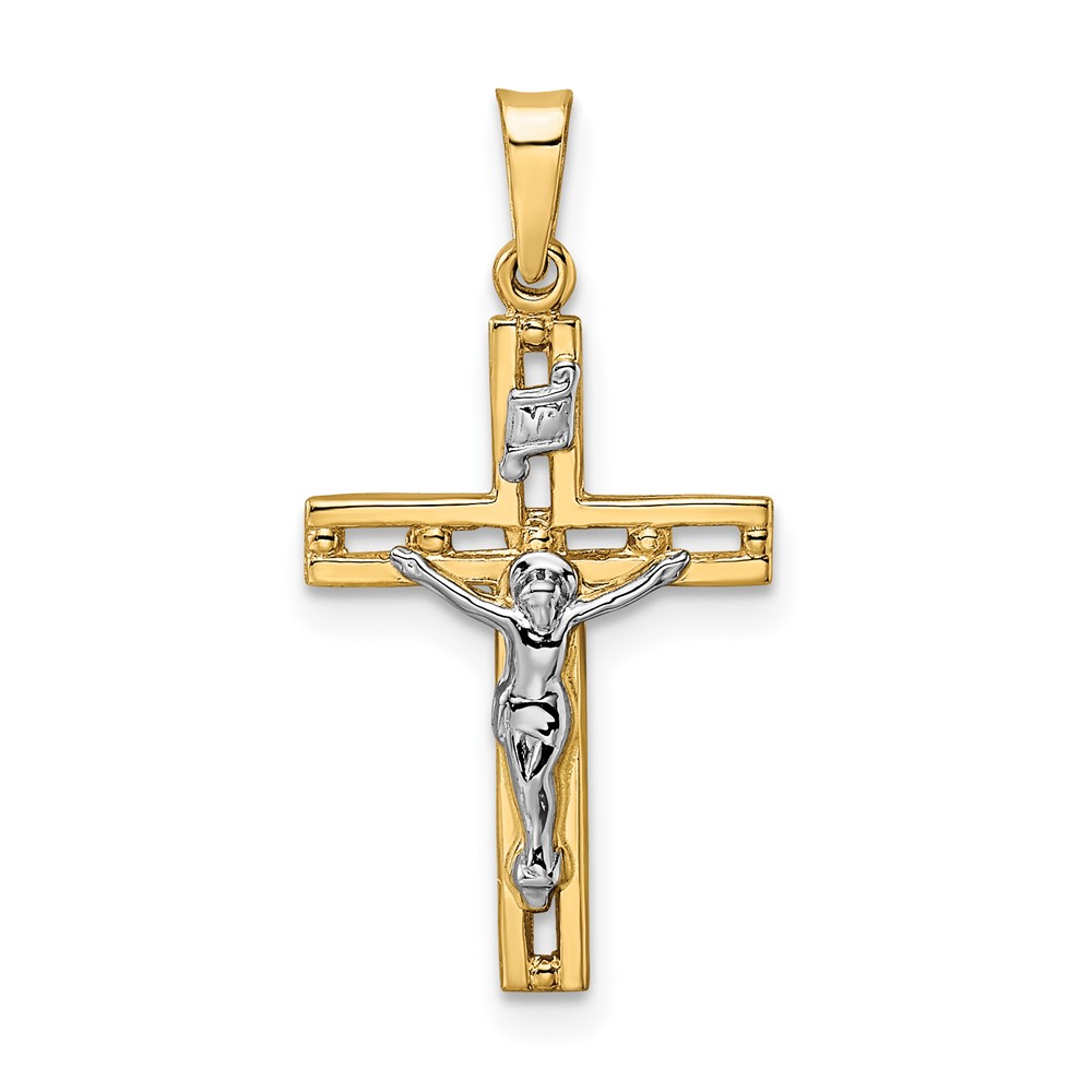 XR2050.jpg 14k Two-tone Polished Solid INRI Crucifix Pendant - Image 1