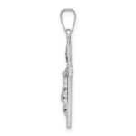 14k White Gold Polished Solid INRI Striped Crucifix Pendant - Image 2