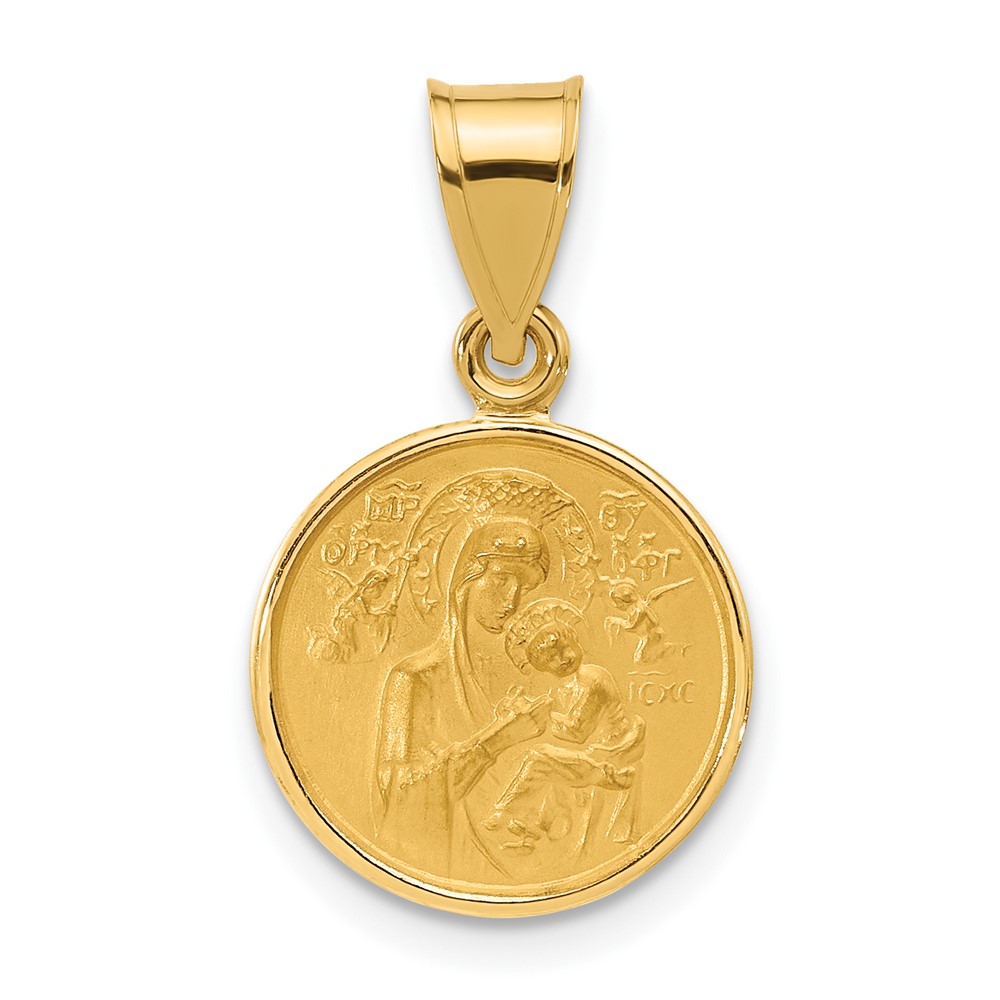 XR2105.jpg 14k Polished and Satin Solid Our Lady of Perpetual Help Medal Round Pendant - Image 1