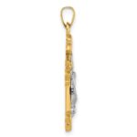14k with White Rhodium Polished Fleur de Lis INRI Crucifix Cross Pendant - Image 2