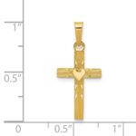 14k Small Hollow Textured with Heart Reversible to All Polished Cross Charm - Image 3