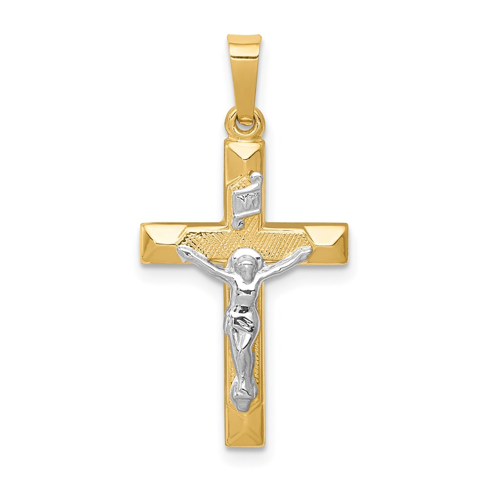 XR310.jpg 14k Two-tone INRI Hollow Crucifix Pendant - Image 1