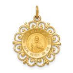 14k Polished and Satin Solid Sacred Heart of Jesus Medal Scalloped Edge Round Charm