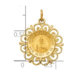 14k Polished and Satin Solid Sacred Heart of Jesus Medal Scalloped Edge Round Charm - Image 3