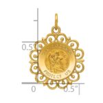 14k Polished and Satin Solid Saint Christopher Medal Scalloped Edge Round Charm - Image 3