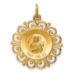 14k Polished and Satin Solid Saint Theresa Medal Scalloped Edge Round Charm
