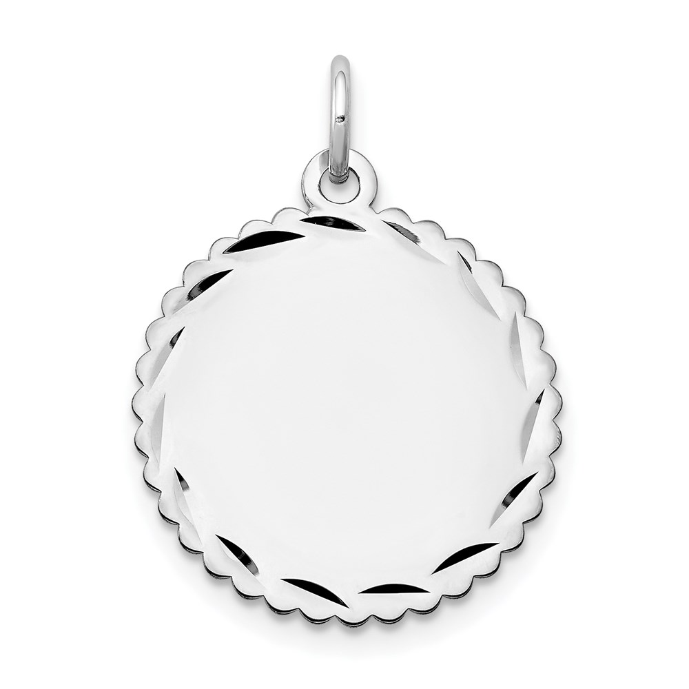 XWM176_18.jpg 14k White Gold .011 Gauge Engravable Round Scalloped 18mm Disc Charm - Image 1