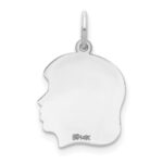14k White Gold Plain Medium.027 Depth Facing Right Engravable Girl Charm - Image 3