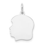14k White Gold Plain Medium.009 Depth Facing Left Engravable Girl Charm