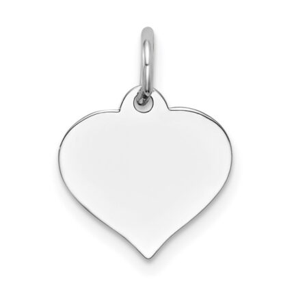 14K White Gold Plain .018 Gauge Engravable Heart 14x12mm Disc Charm