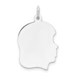 14k White Gold Plain Medium.009 Depth Facing Right Engravable Girl Charm