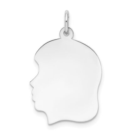 14k White Gold Plain Medium.013 Depth Facing Left Engravable Girl Charm