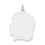 14k White Gold Plain Large.018 Depth Facing Left Engravable Girl Charm