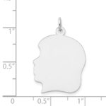 14k White Gold Plain Large.013 Depth Facing Left Engravable Girl Charm - Image 3