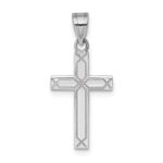 14k White Gold Solid Laser Etched Cross Pendant