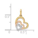 14K with Rose and White Rhodium Polished 3 Hearts Pendant - Image 4