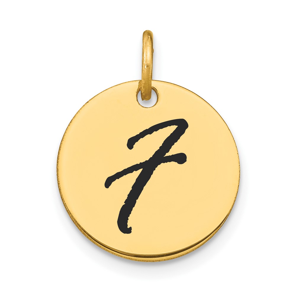 YC1436F.jpg 14k Polished Black Enamel Letter F Initial Disk Charm - Image 1