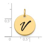 14k Polished Black Enamel Letter V Initial Disk Charm - Image 2
