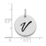 14kw Polished Black Enamel Letter V Initial Disk Charm - Image 2