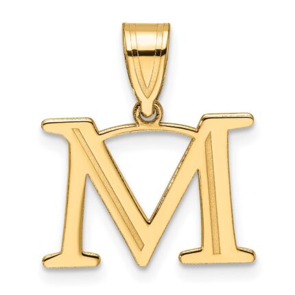 14k Polished Etched Letter M Initial Pendant