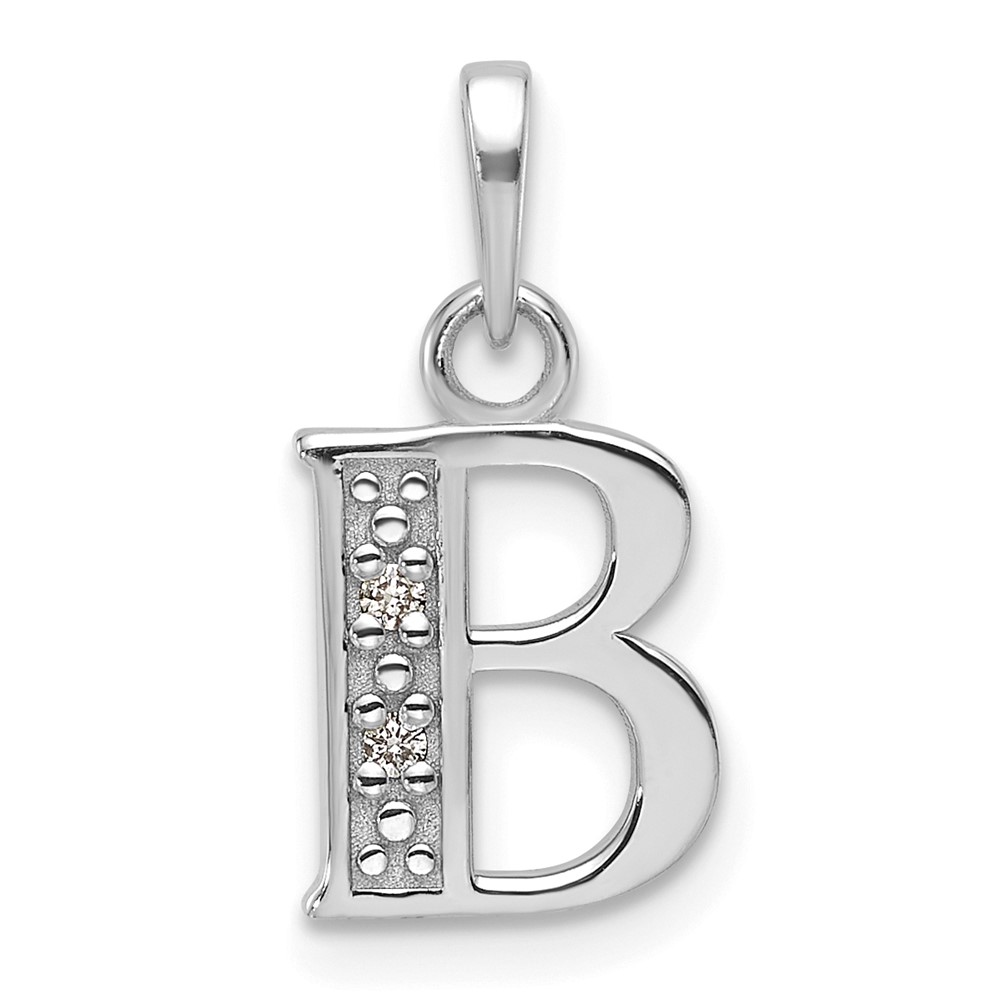 YC1541WB.jpg 14K White Gold Diamond Letter B Initial Pendant - Image 1