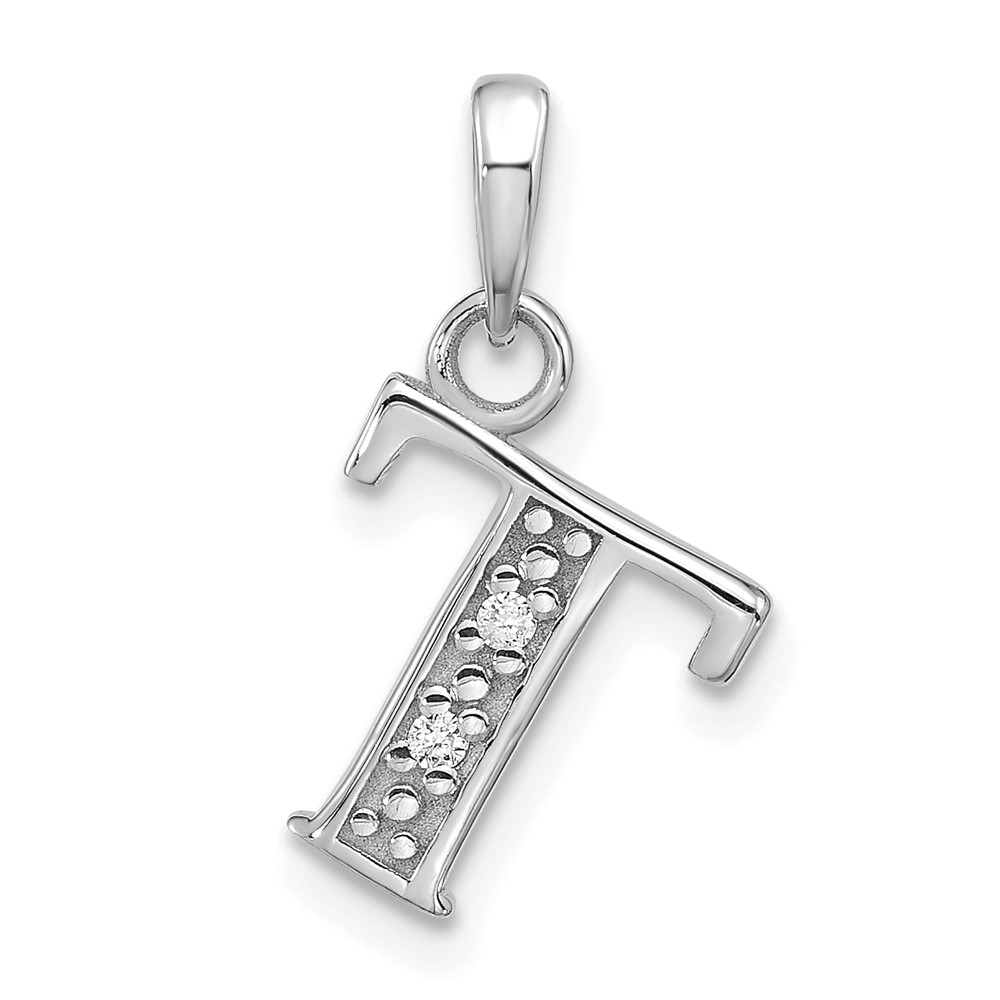 YC1541WT.jpg 14K White Gold Diamond Letter T Initial Pendant - Image 1
