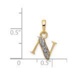 14KY with Rhodium Diamond Letter N Initial Pendant - Image 3