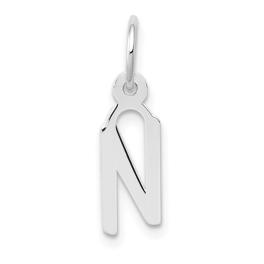 YC645N.jpg 14K White Gold Small Slanted Block Letter N Initial Charm - Image 1