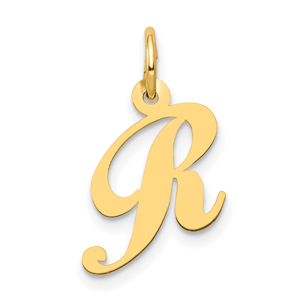 YC650R.jpg 14K Small Fancy Script Letter R Initial Charm - Image 1